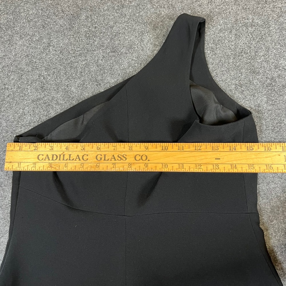 Cinq a Sept Black One Shoulder Asymmetric Flounce Hem Midi Dress Size 8 - Picture 11 of 12